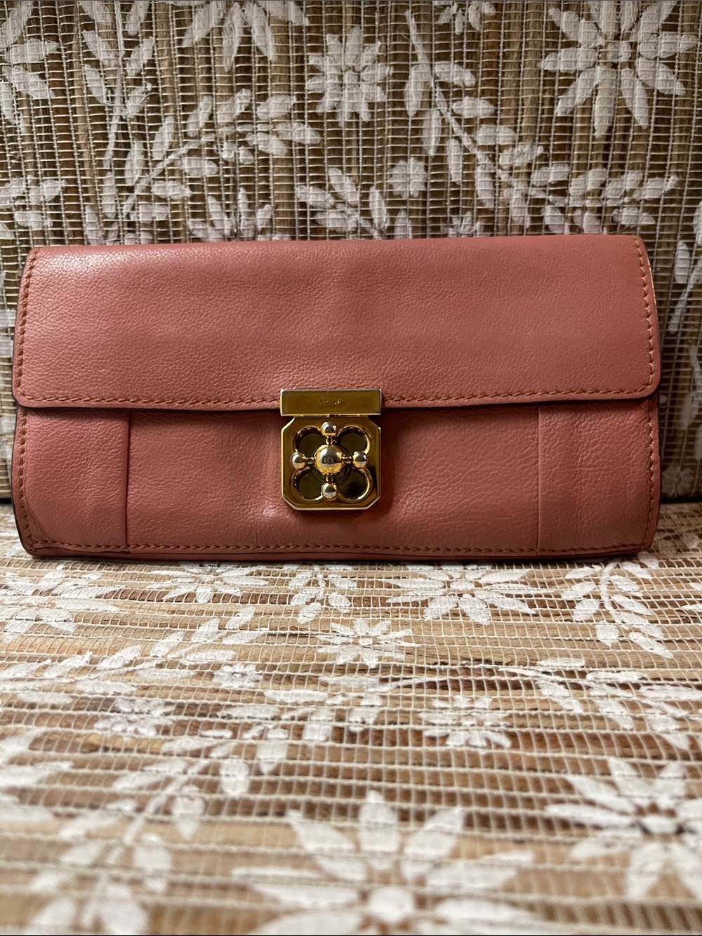 Chloe Rose Leather Wallet with Gold Floral Lock